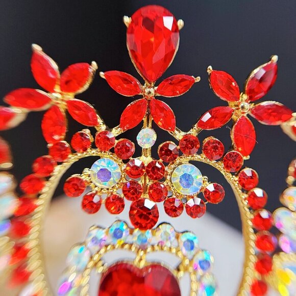 Crystal heart tiara, Gold tiara, Red stone tiara, Bridal tiara, Birthday crown main image 5